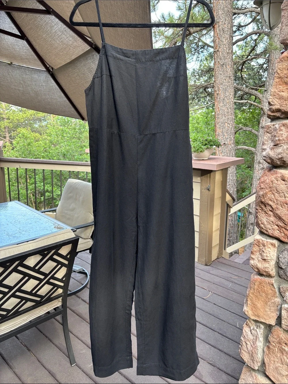 NEW! Rhythm. 12L Black Wide-Leg Linen Spaghetti-Strap Classic Jumpsuit Overalls - Picture 1 of 17